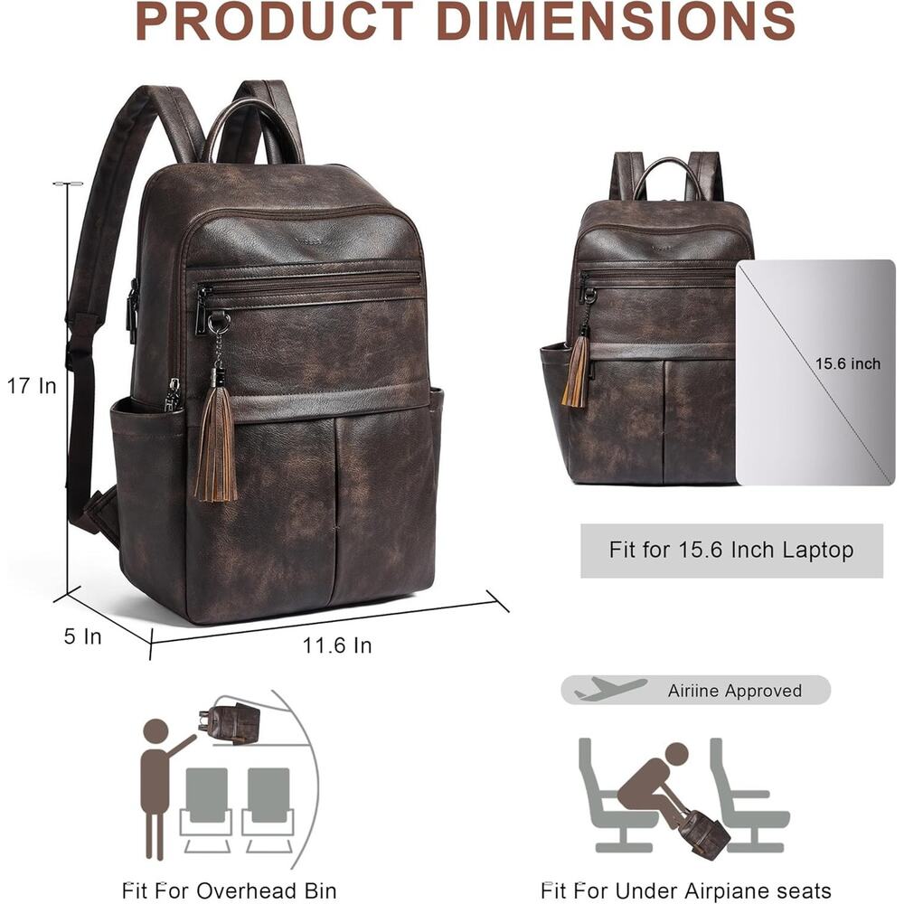 Leather Laptop Backpack for Women Crossbody Bags for Women for Travel Trendy - Picture 3 of 5
